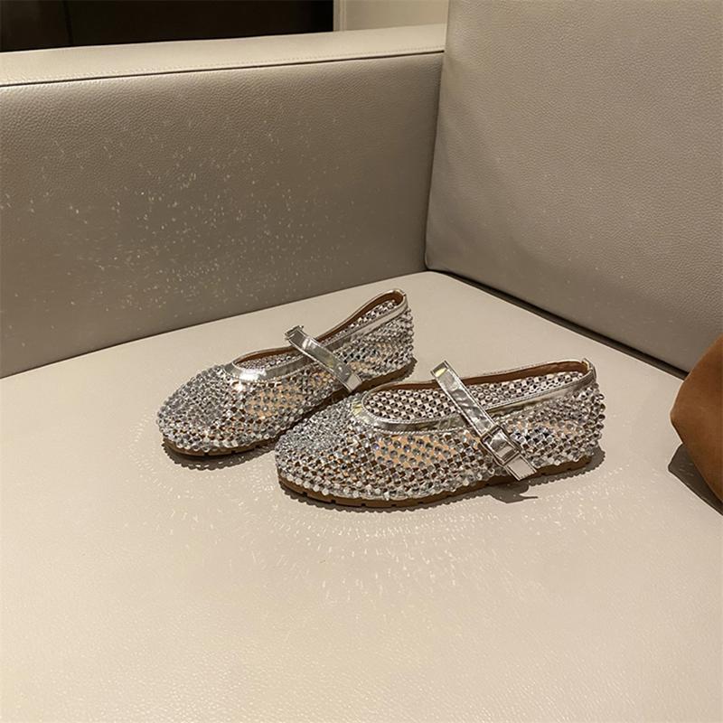 Fashion Rhinestone breathable retro flat ballet shoes female 2025 spring a stirrup granny shoes with skirt soft bottom single shoes tide