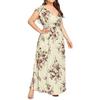 Women's Casual Floral Print V-Neck Ruffle Sleeveless Plus Size Dress Long