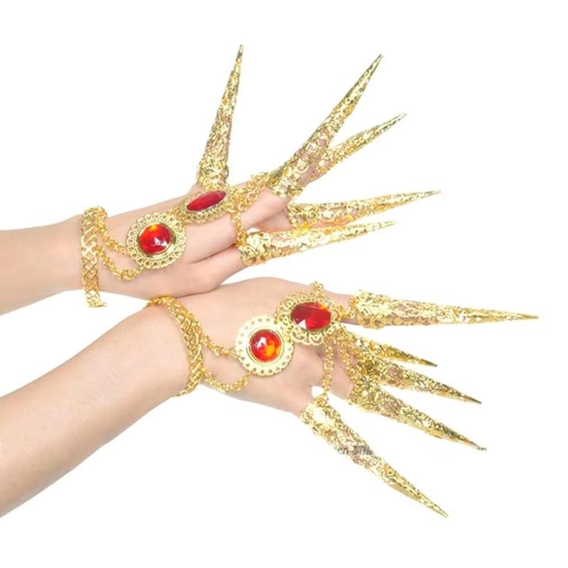 Peacock Belly Dance Prop False Nails 5Pcs Shiny Indian Thai Dance Finger Jewelry for Stage Performance