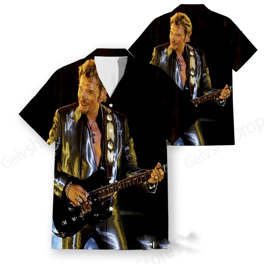 Men's Hawaiian Shirt Popular Rock Singer Johnny Hallyday 3d Print Shirts Men Women Fashion Social Beach Shirt