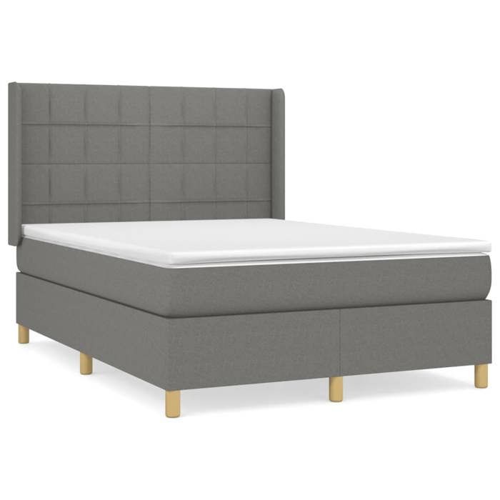 3131986 vidaXL Lit à sommier tapissier avec matelas Gris foncé 140x190cm Tissu