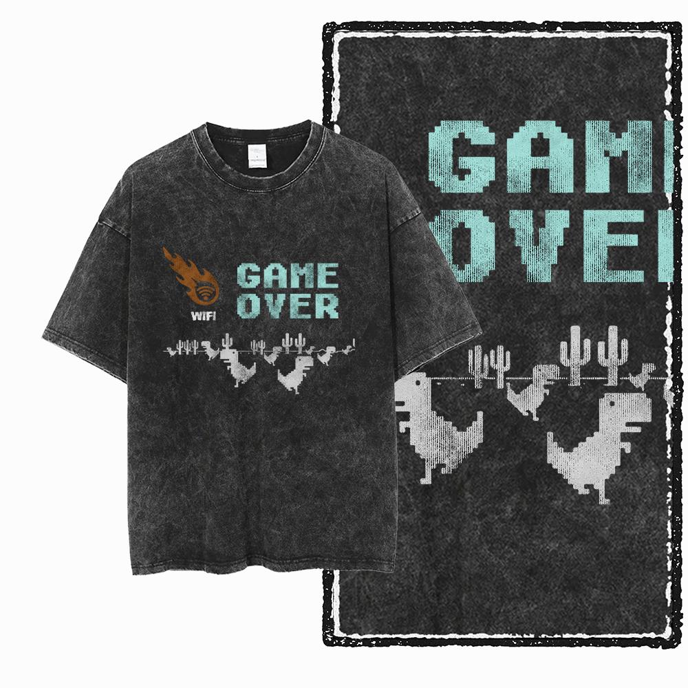 

ZH DINO GAME THEME Printed Cotton Acid Washed Exclusive Graphic Unisex T Shirt Cool Streetwear Men Tshirts Big Size Tee for men M