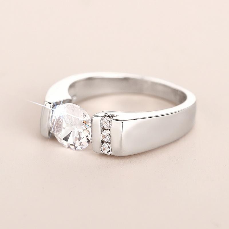 

CAOSHI Minimalist Versatile Copper Color Metal Rings for Women Shiny Engagement Party Zircon Gift with Round Cut Cubic Zirconia 6