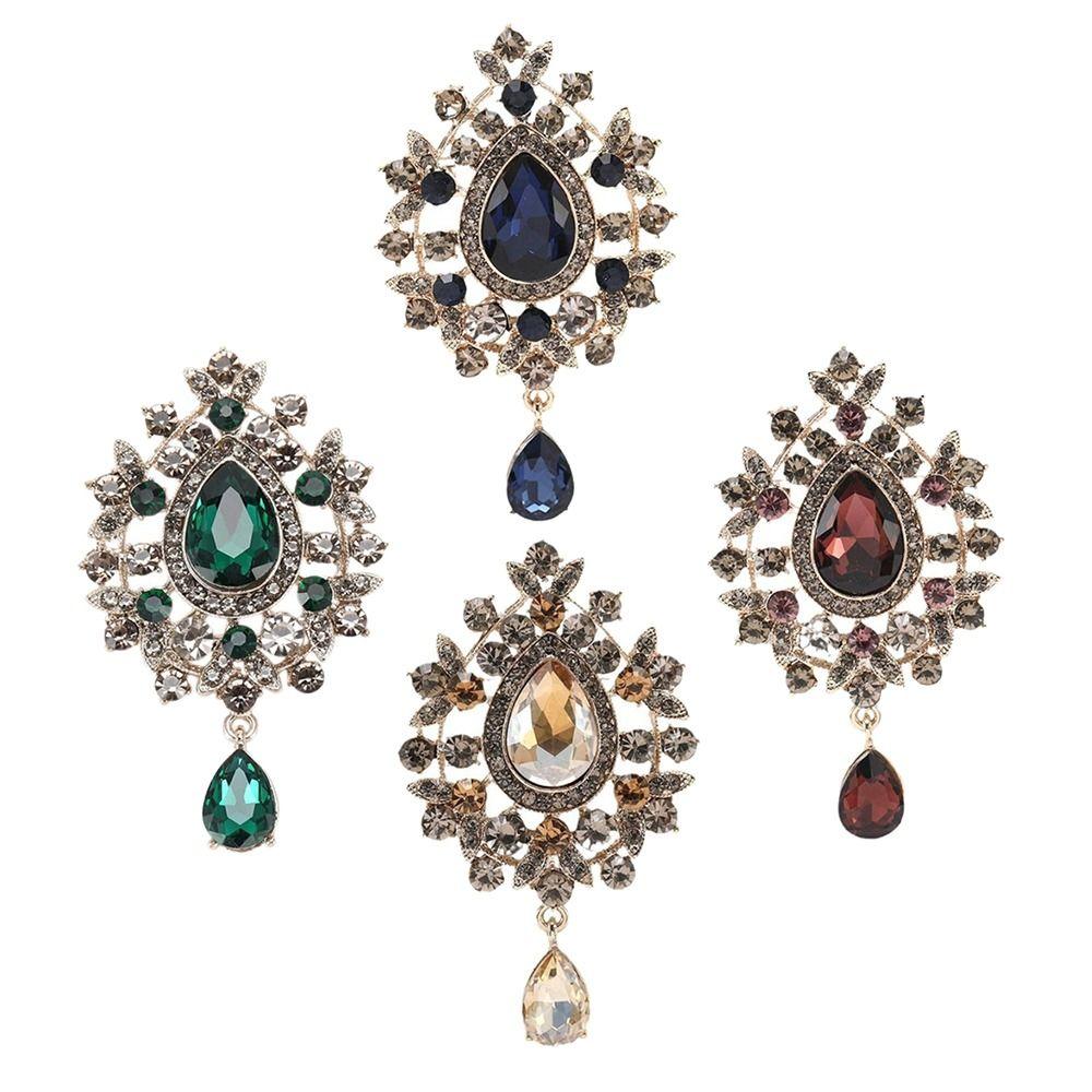 Retro Palace Style Zircon Crystal Brooch Zinc Alloy Corsage Pins New Pendant Brooch  Gift