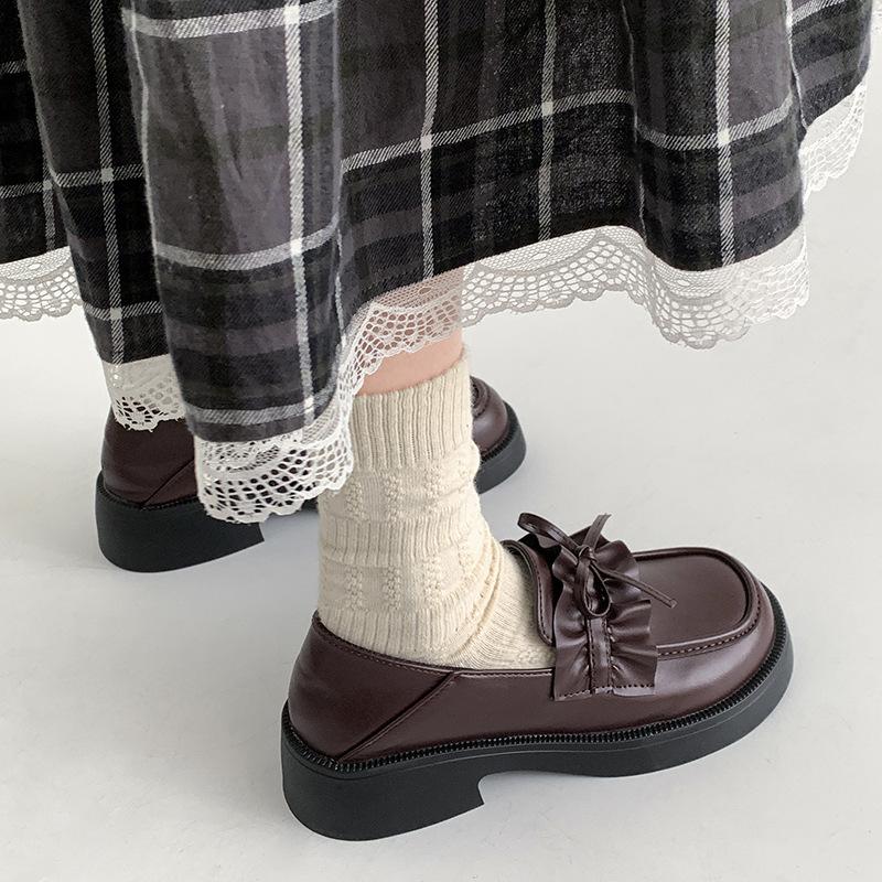 Black Bow Retro Versatile with Skirt Platform Small Leather Shoes Women's 2025 New Spring and Autumn One-pedal Loafers