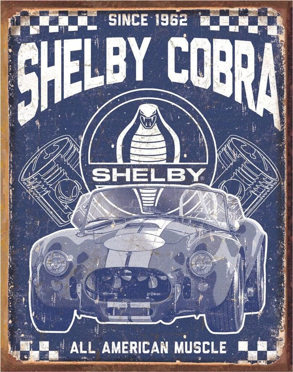 Desperate Enterprises Shelby Cobra American Muscle Blechschild Nostalgisch Vintage Metall Wanddekoration Hergestellt in USA Aluminium 20x30cm（7.8x11.8inch） white