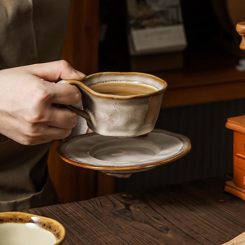 Coffee Cup and Plate Set Ceramic Leopard Print Japanese Retro Bohemian Ins Creative Afternoon Tea Latte Art Cup Gift Box