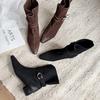 Fashion 2025 New Autumn Women Boots Women Shoes Square Toe Chunky Heel Retro Slip-on Short Boots Belt Buckle Western Modern Boots
