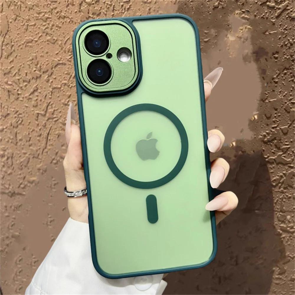 Shockproof Case For iPhone 14 13 12 11 15 Pro Max 14 15 Plus Luxury Matte Translucent Armor For Magsafe Wireless Charge Cover