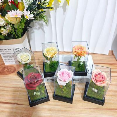 Rosa Artificiale 1 Pezzo in Scatola Acrilica con Luce per Regalo e Decorazione Perfetti