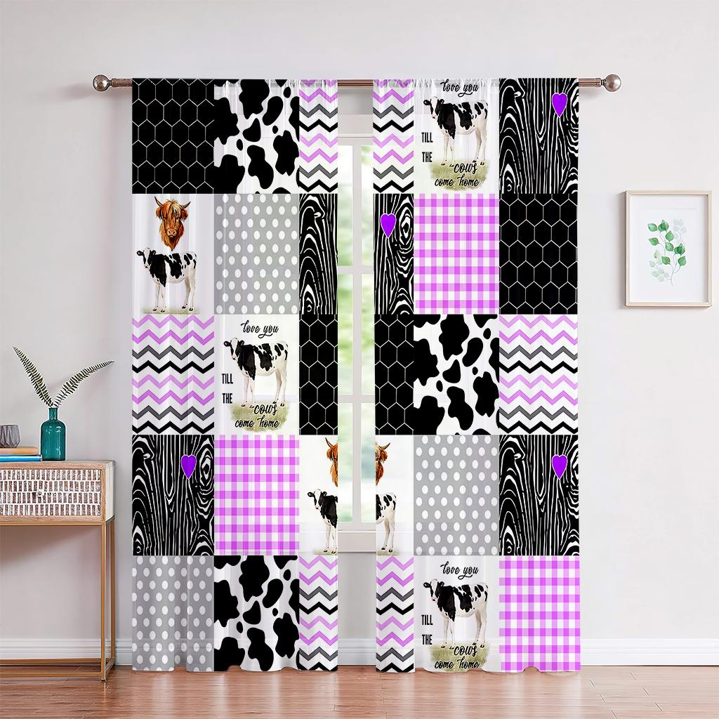 

3D Винтажные шторы в полевом стиле, Животное, Крупный рогатый скот, Овцы, Растение, Цветочные шторы, Гостиная, Спальня, Балкон, Кухонный декор W50X130H(CM)X2PCS&Rod pocket