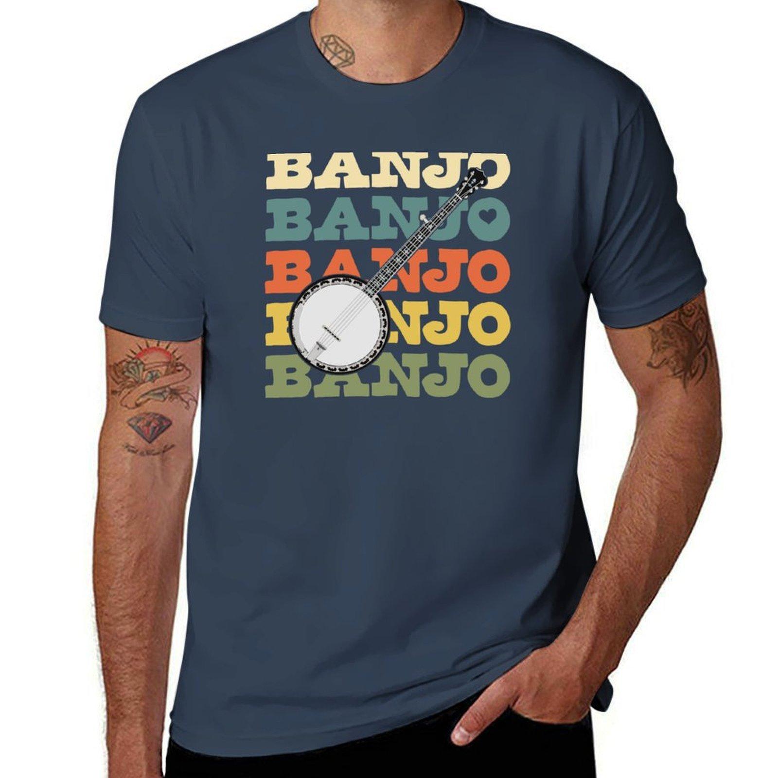 Retro Banjo Word Repeated with Resonator Banjo Illustration TShirt Quick Dry Travel TShirt S