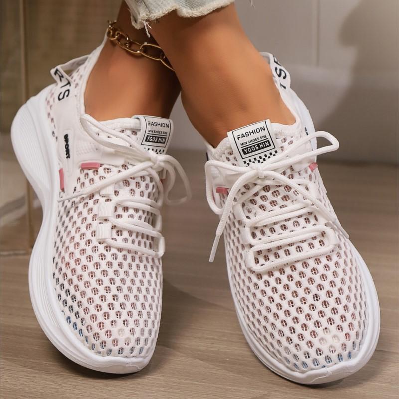 Fashion Mesh Lady Vulcanized Shoes Non-slip Knitting Womens Soft Bottom Breathable Casual Walking Hollow Running Shoes Platform Sneakers