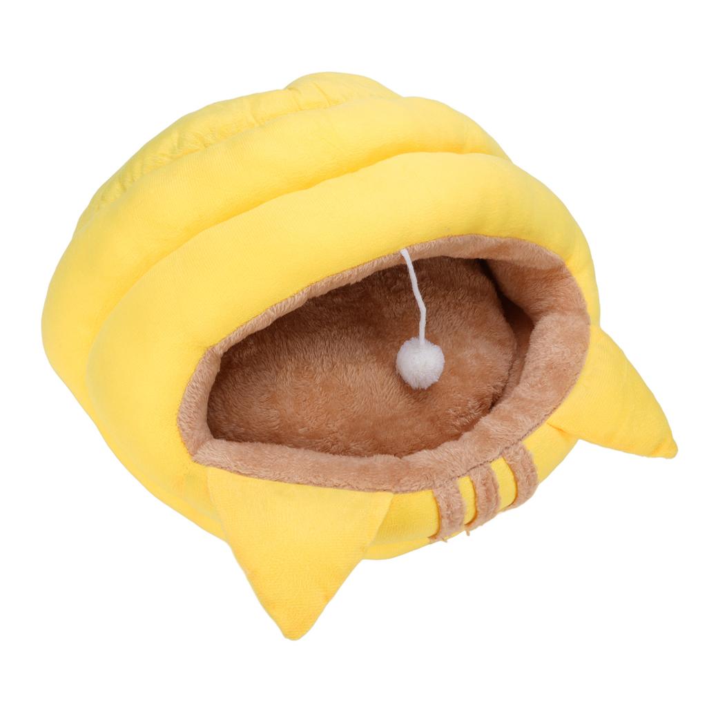 Kocia Jaskinia Półzamknięte Ciepłe Legowisko dla Zwierząt Odpinany Kreskówkowy Dom Zwierzęcy na Jesień i Zimę Żółty L