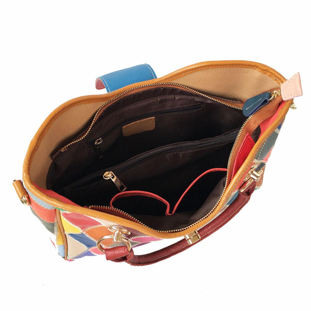 Damentasche Leder Rautensteppung Schulter-Umhängetasche Windfarbe Rindsleder Handtasche