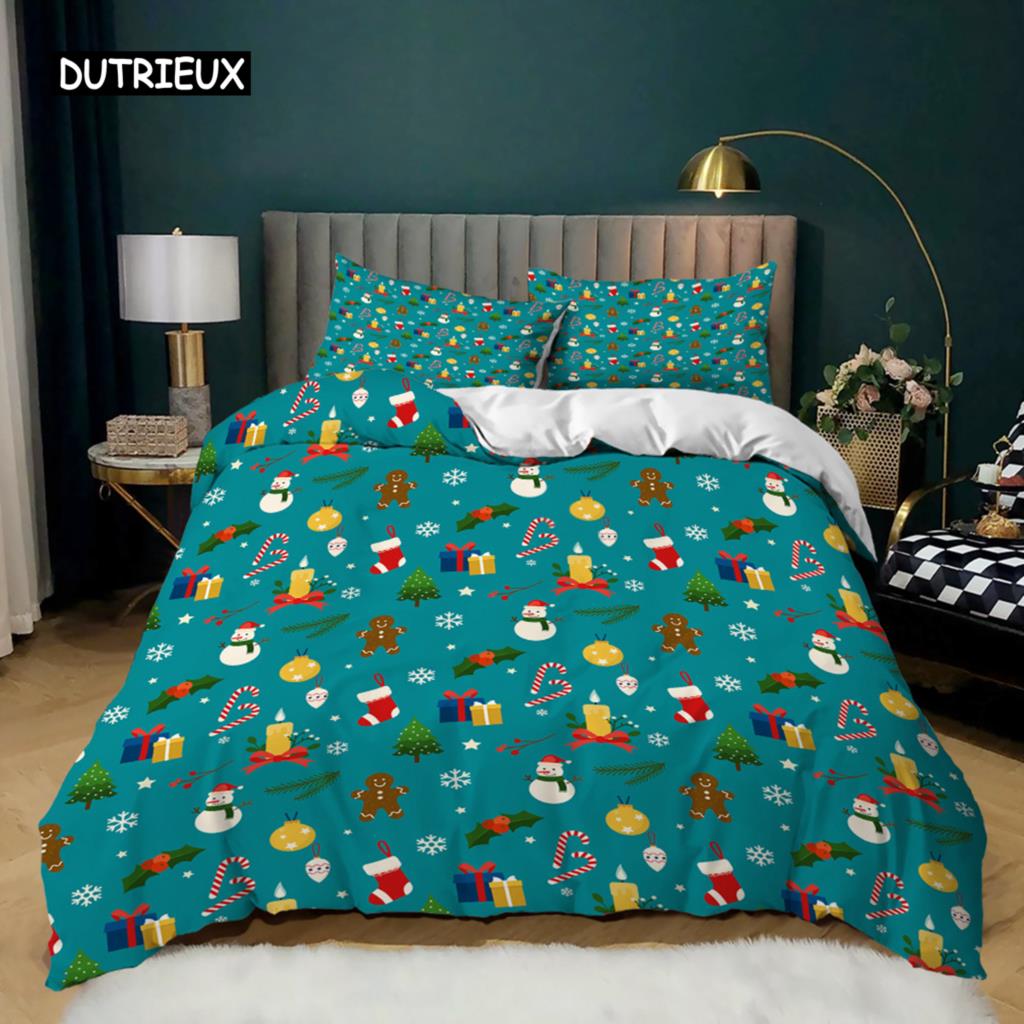 Christmas Duvet Cover Set King Size Christmas Stocking Bells Print Comforter Cover for Kids Girl Christmas Polyester Quilt Cover