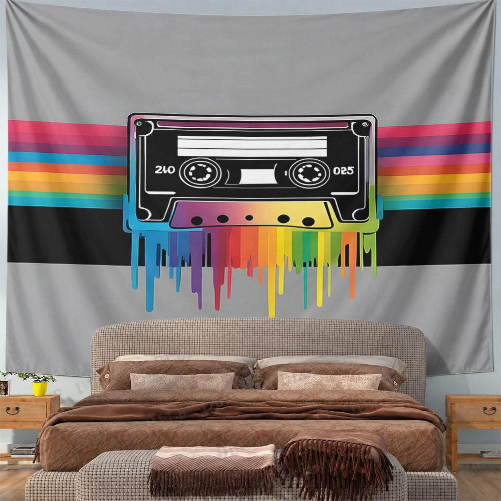 "Rainbow Dripping Retro Cassette Design" Pattern Wall Hanging Tapestry Decorative Tapestry Home Decor for Bedroom and Living Room