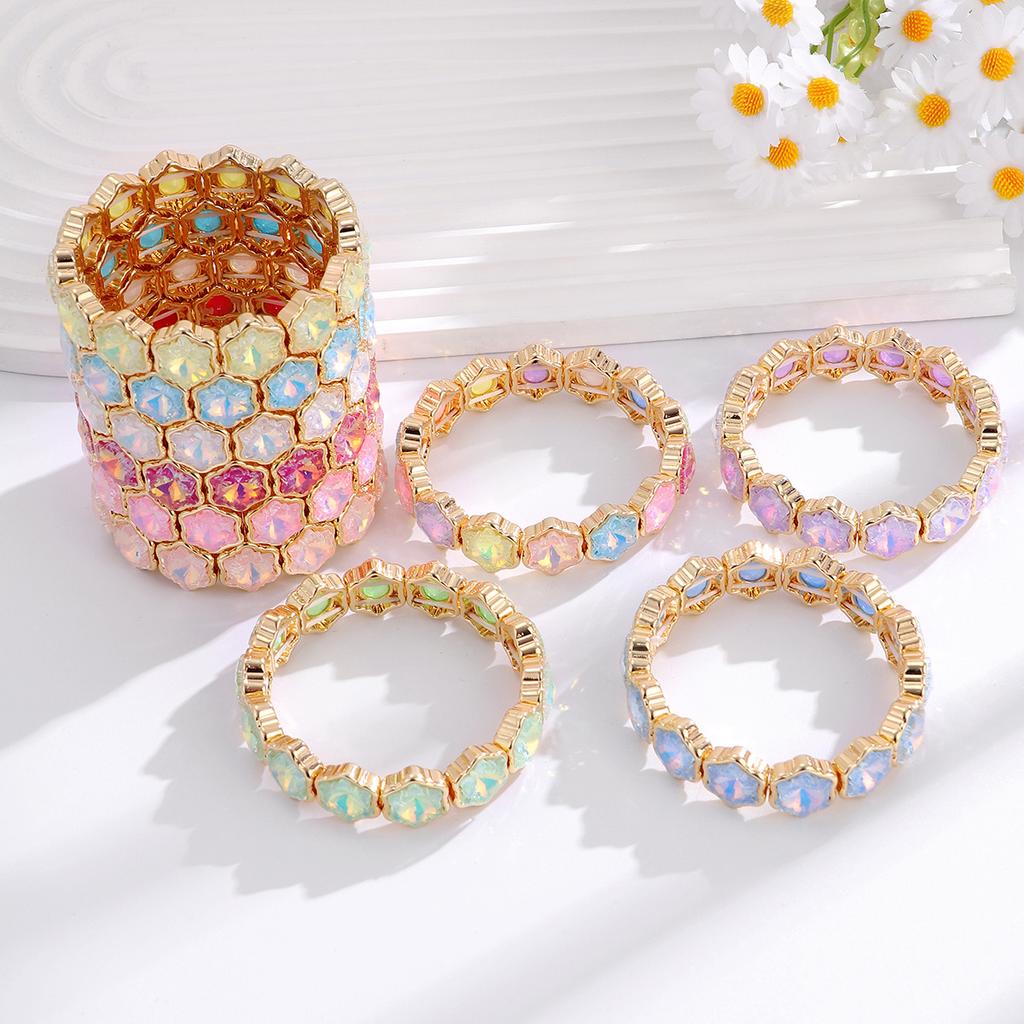 Trendy New Arrival Alloy Stretchable Colorful Glass Bracelet Elastic Cuff Geometric Bracelet Jewelry Gift for Women