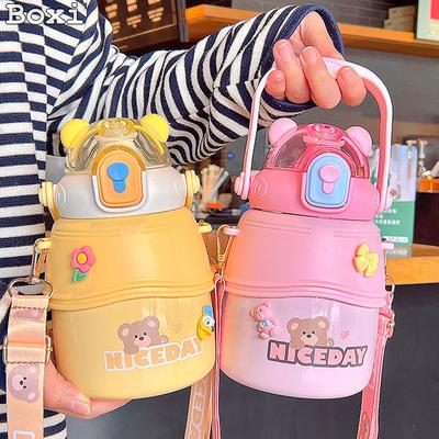 1000 ML Cute Big Belly Water Bottles Stainless Steel Thermos Bottle With Straw Large Capacity Kids School Thermal Insulation Cup
