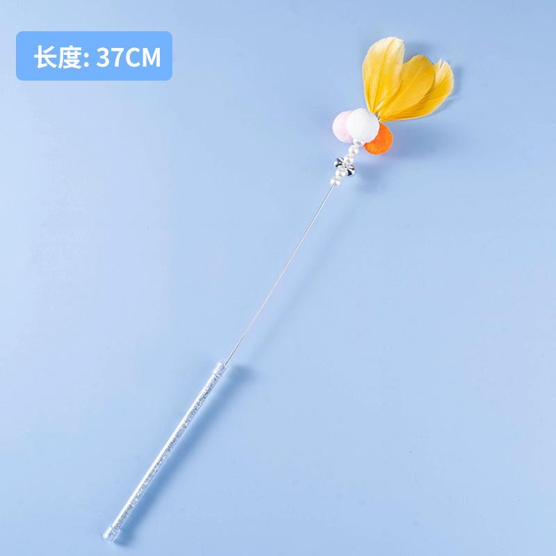 Tassel cat teaser wand, cat toy with feathers and bells, fairy cat teaser for boredom relief, interactive pet cat toy supplies