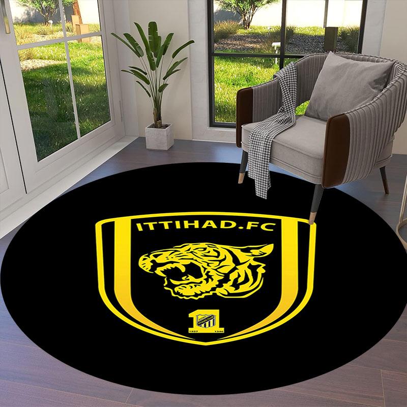 Al-Ittihad Club Round Area Rug,Carpet Rug for Living Room Bedroom Sofa Playroom Decor,Non-slip Floor Mat