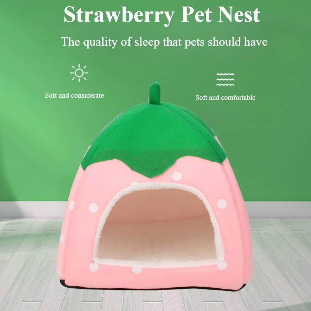 Haustiernest Erdbeere Hamsterhaus Warm und Bequem Kleintierbett Hütte Käfigzubehör für Herbst Winter Haustierzubehör