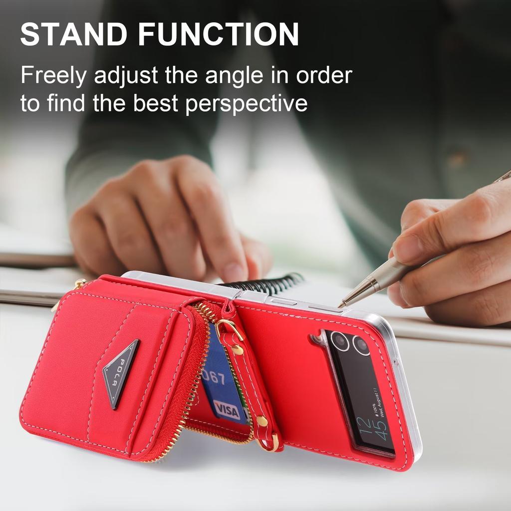 Suitable for Samsung Z Flip7 Mobile Phone Leather Case Z Flip5 Folding Mobile Phone Multifunctional Fashion Zipper Bag Oblique Span