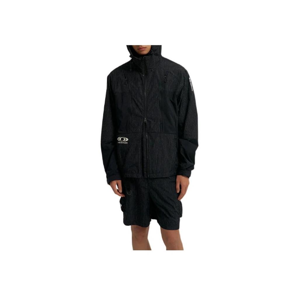 Salomon Letter Logo Loose Fit Hooded Long Sleeve Jacket Men Jacket Black C28046