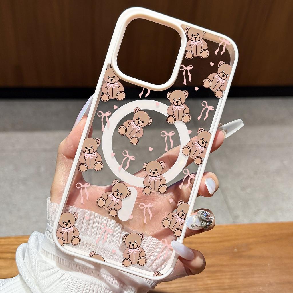 Cute Bear Bow Heart Phone Case For iPhone 17 Pro Max 16 Plus 15 14 13 12 16E 17 Air For Magsafe Wireless Charging Magnetic Cover
