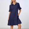 Hemdkleid mit Reverskragen, durchgehender Knopfleiste, Rüsche, geradem, lockerem Schnitt, Seitentaschen, Preppy College-Stil, atmungsaktiv, für den Urlaub, fließend, Damen-Sonnenkleid