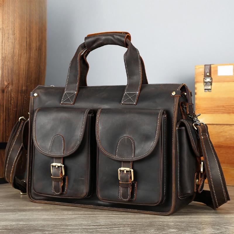 Geantă de mână de afaceri de mare capacitate pentru bărbați, geantă de umăr pentru navetă din piele naturală, geantă pentru computer
