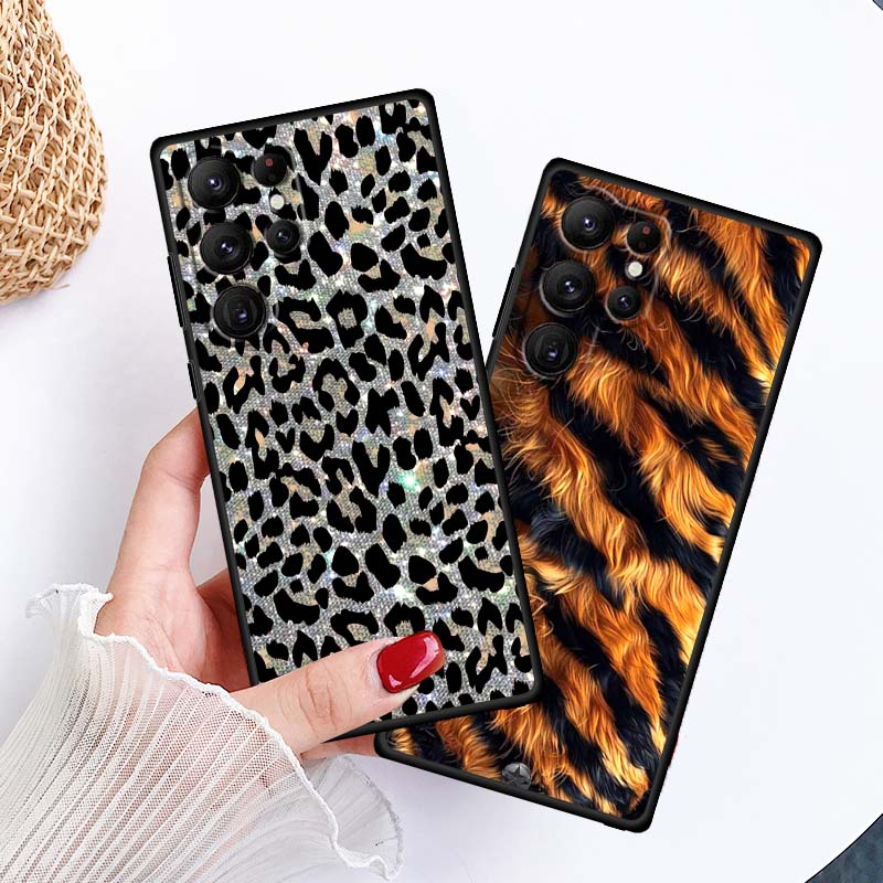 Luxurious leopard print pattern Phone Case For Samsung Galaxy S26 S25 S24 S23 S22 S21 S20 Ultra Plus FE 5G Black Soft TPU