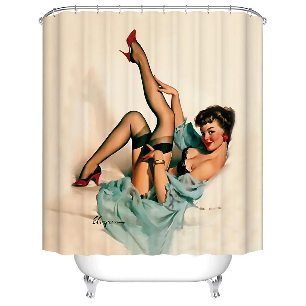 Cartoon Girl Printed 3D Bath Curtains Waterproof Polyester Fabric Washable Bathroom Shower Curtain Screen With Hooks Accessories