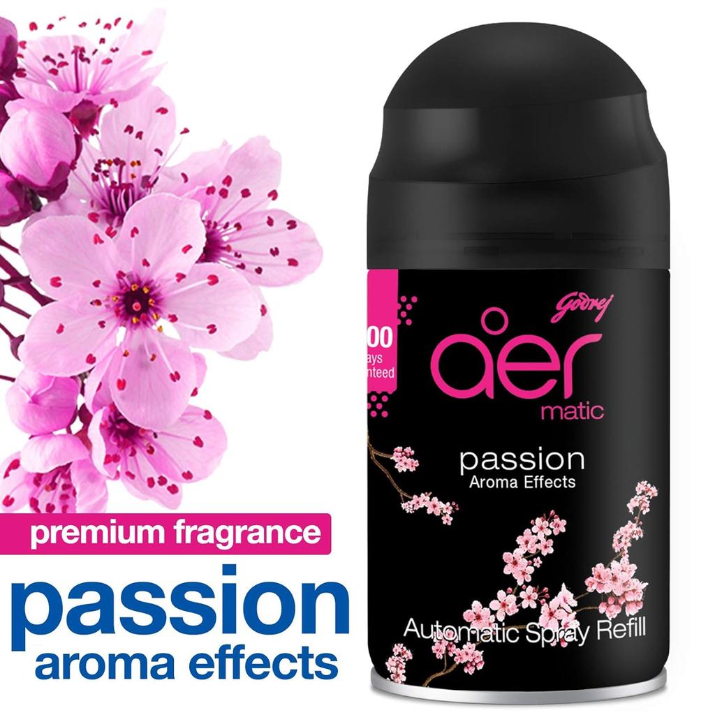 Godrej Aer Matic Kit Automatic Air Freshener Spray Permium Fragrance with Flexi Control Passion  (225ml)+ Smart Matic Bluetooth Refill