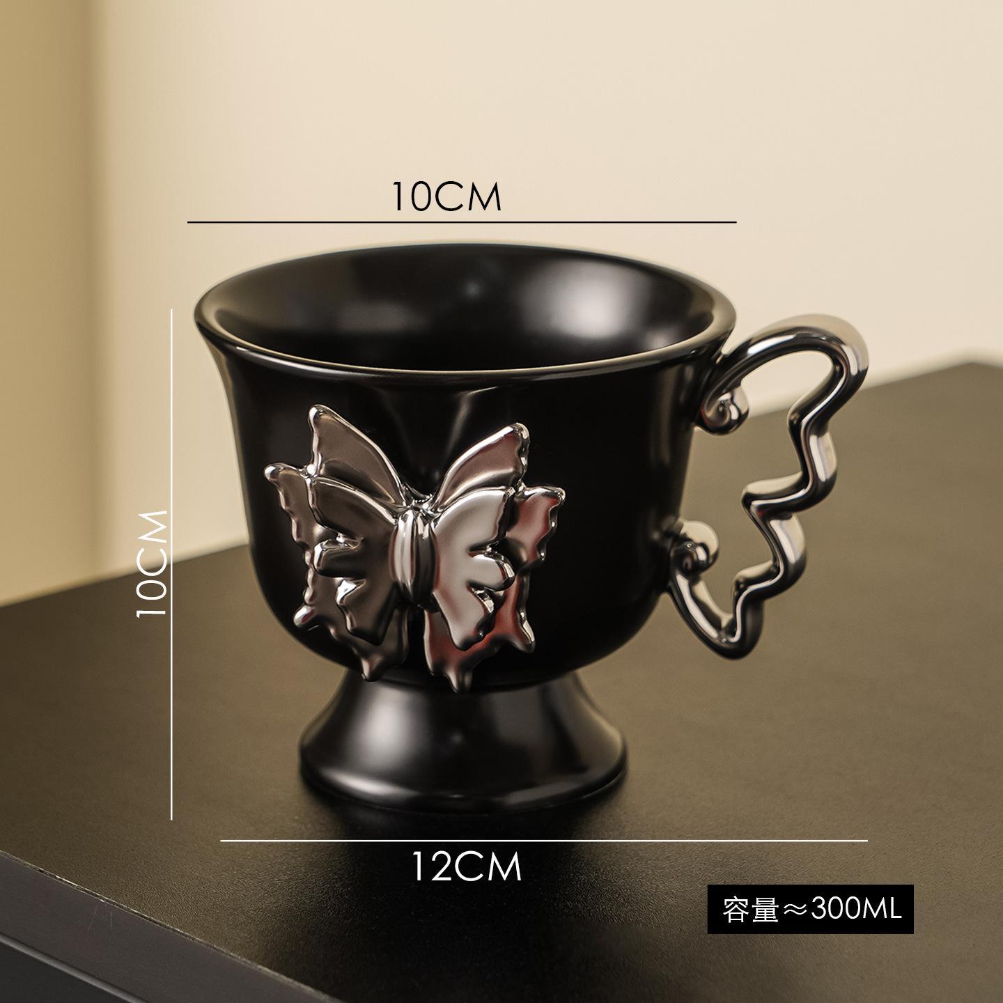 Ceramic Butterfly Coffee Cup 300ml Embossed Couple Mug High-end Afternoon Tea Latte Art Coffee Cup Home Breakfast Milk Mug Gift 300ML