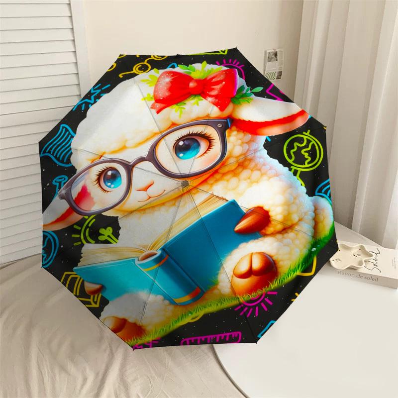 1pc Lamb Reading Pattern Umbrella Design Automatic Opening and Closing Umbrella, High-quality Travel Umbrella, c1128225