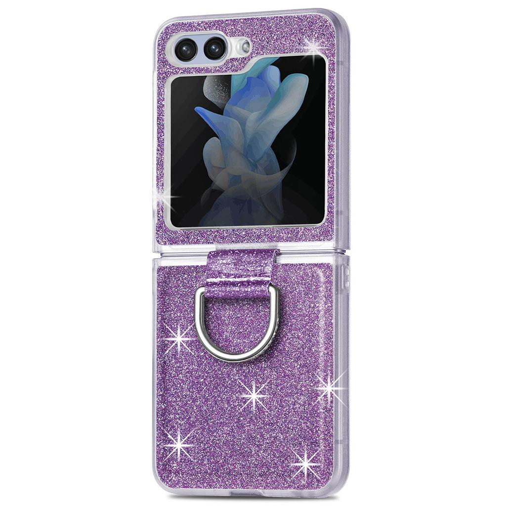 Für Samsung Galaxy Z Flip7 FE 5G/Z Flip6 5G Hülle Leder+PC Glitzer Handyhülle Strass Ringhalter
