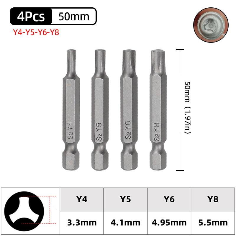 Magnetischer Y-förmiger Schraubendreher-Bit-Satz für Fahrradreparaturwerkzeuge, 1/4 Zoll Sechskantschaft, Y4, Y5, Y6, Y8, 50 mm Schraubendreher-Bit, Handwerkzeug