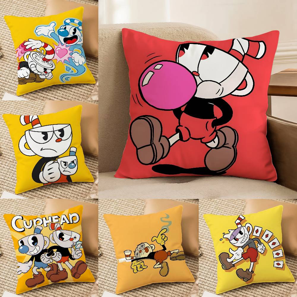 Cute CupHead And MugMan Square Pillow Cover, Sofa and Chair Cushion Cover, Room Home Decoration