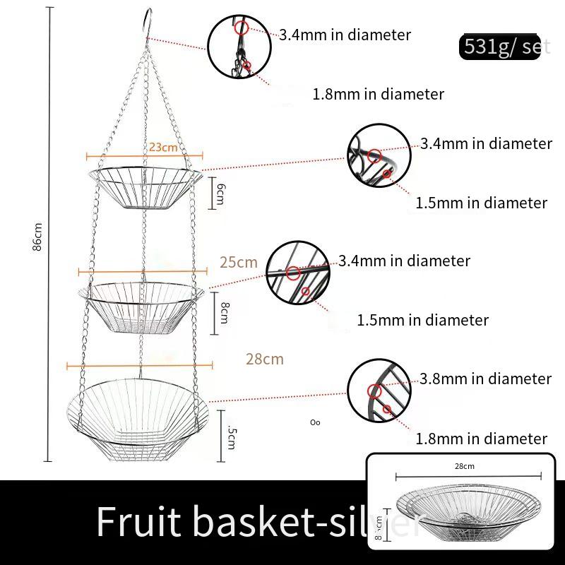 

3-layer Folding Storage Hanging Basket Home Ironwork Fruit Flowerpot Toy Storage Basket Hollow Out Storage Kitchen Fruit Baskets