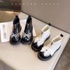 2024 Children Short Boots for Girls Autumn Winter New Princess Sweet Bowtie Soft Bottom Anti-slippery Versatile Zip Leather Shoe