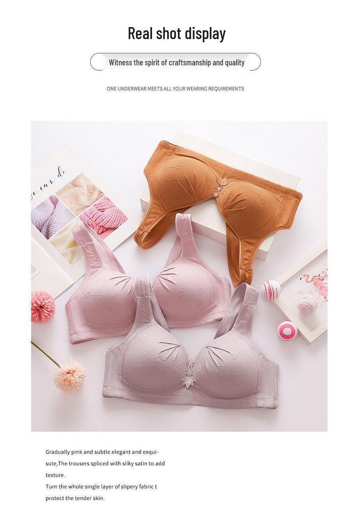 Cotton Front-Closure Wire-Free Push-Up Bra for Mature Women - Large, Breathable, Anti-Sagging Style