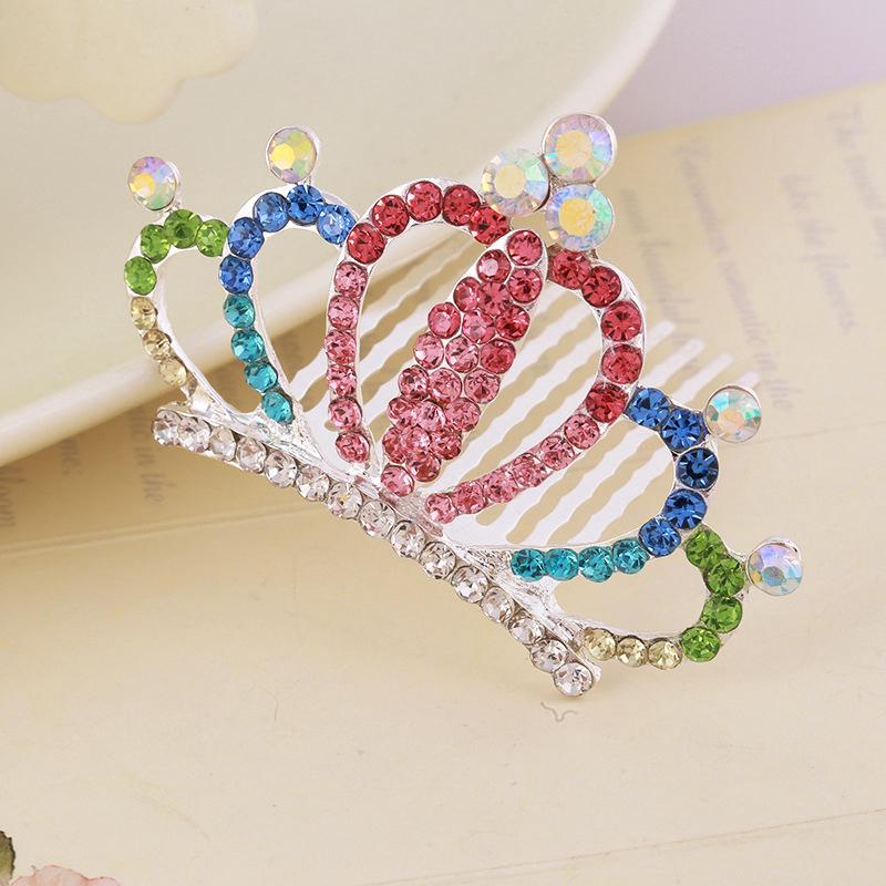 Korean Style Crown Jewelry Comb Hair Ornaments Princess Rhinestone Crown Alloy Colorful Girls Birthday Dance Hair Accessories