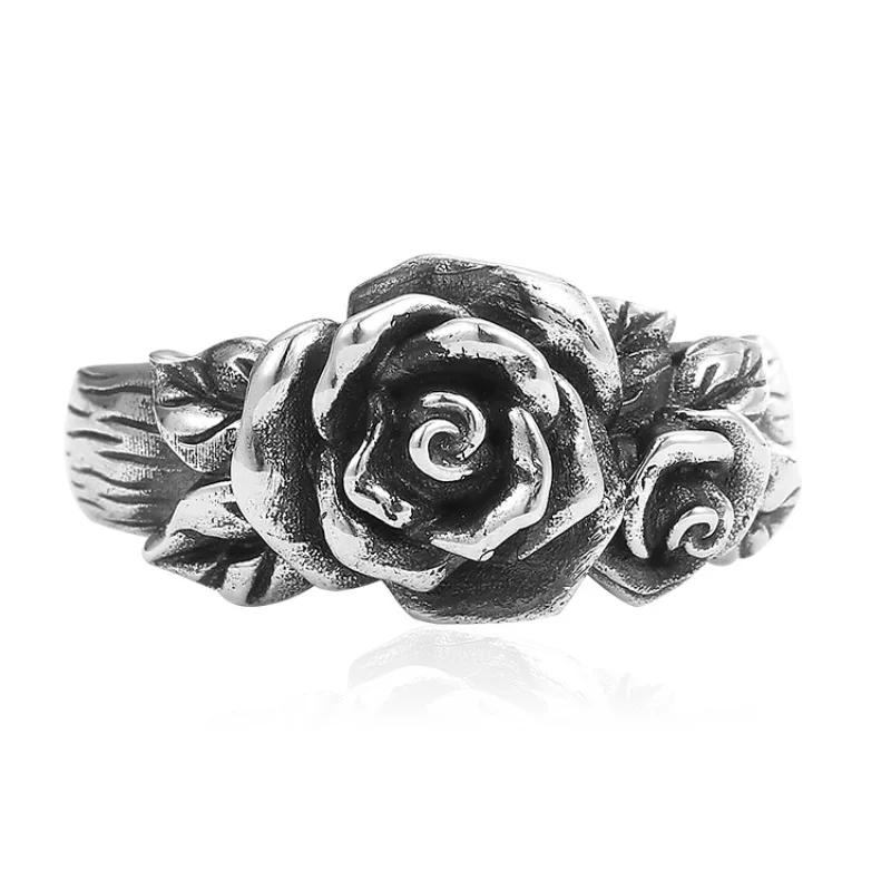 European and American Retro Rose Flower Opening Ring Personality Simple Female Palace Index Finger Adjustable Finger Ring resizable