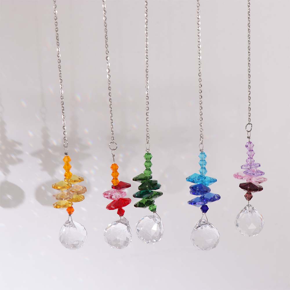 5Pcs Colorful Crystal Wind Chime Rotating Sun Catcher Light Collection Pendant  Blessing