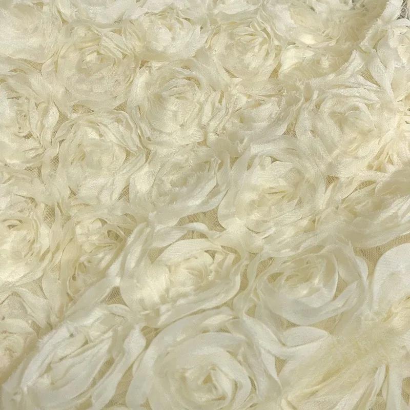 100x130cm High Quality 3D Rose Flowers Fabric Lace Craft Dress Wedding Party Carpet Background Decoration Patchwork Sewing Telas