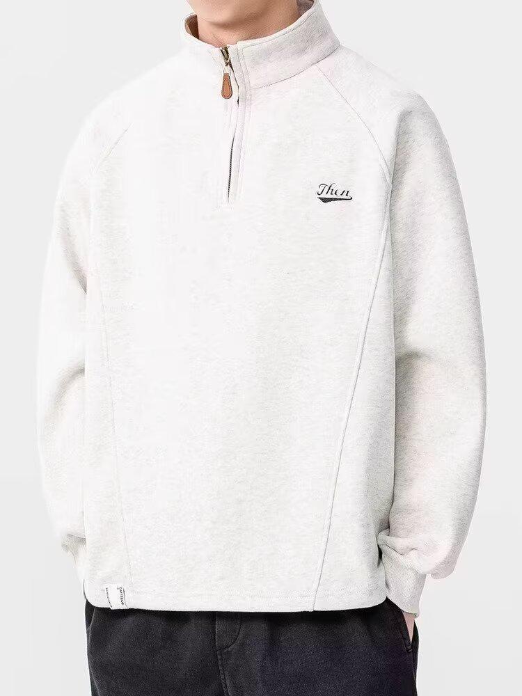 Unisex Heavyweight Embroidered Half-Zip Hoodie: Trendy, Loose Fit, Stand Collar, Long Sleeve, Perfect for Autumn/Winter Sports and Layering.