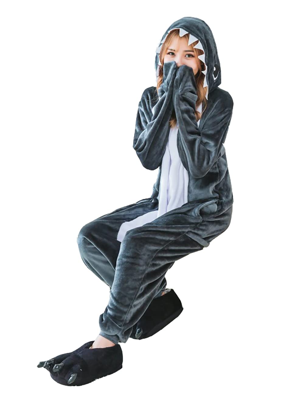 

Shark Kigurumi Pajamas for Animal Fancy Unisex [dorawithme] Adults, Roomwear, Cosplay, Dress, Costume, Halloween, Christmas, (L) сірий колір