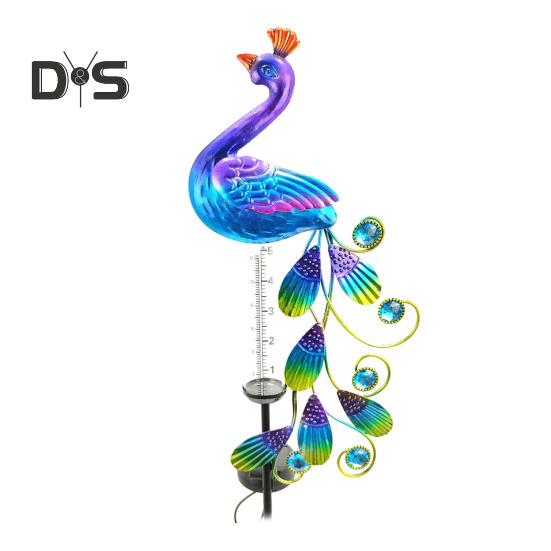 

Солнечный павлин, дождемер, наружный, морозостойкий, водомер, освещенный павлин, индикатор осадков с металлическим колышком для декора садового газона разноцветный