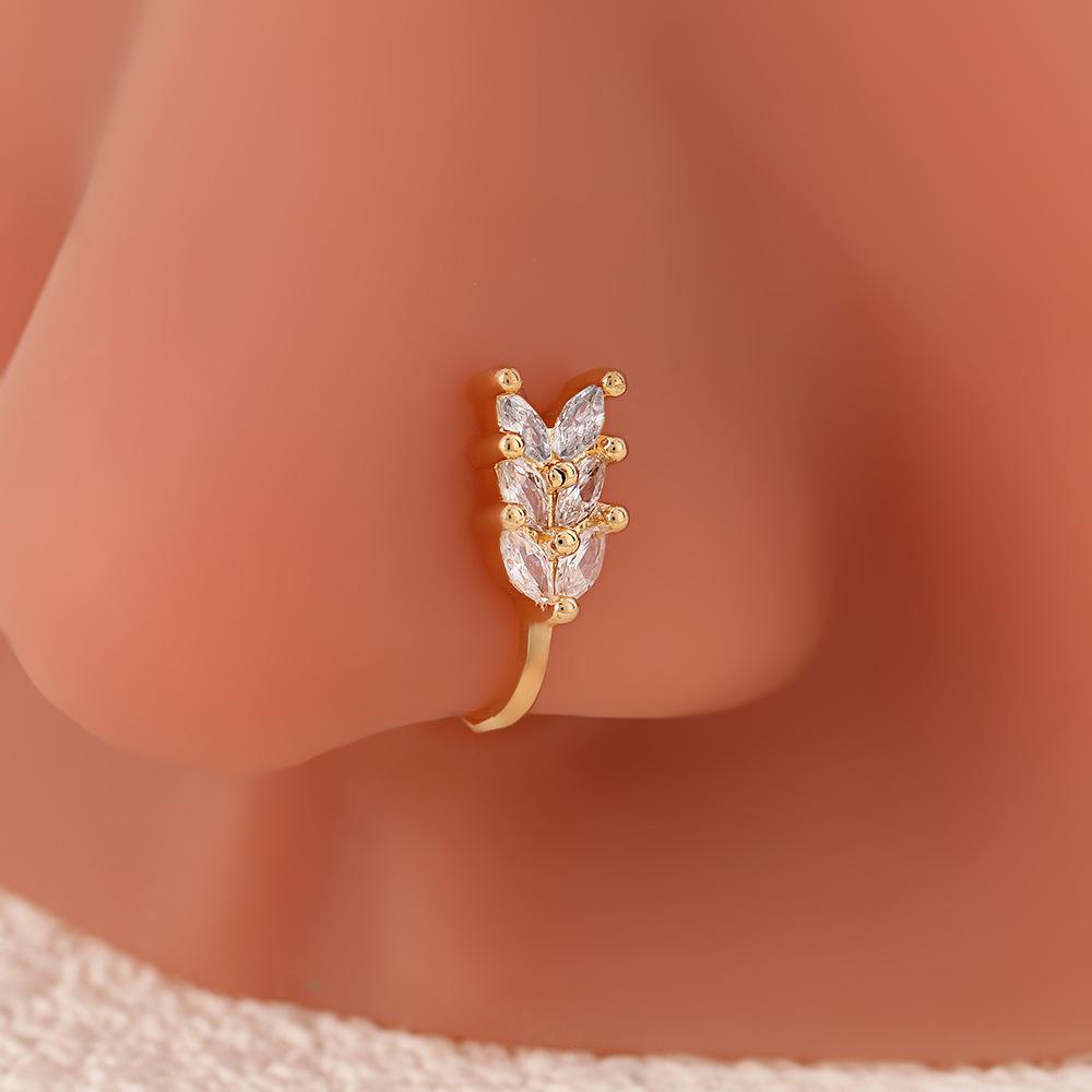 Неперфорированный U-образный нос, Ретро-холодный ветер Бабочка Пшеничный колос Лист Зажим для носа, Продвинутое чувство Алмазное украшение для носа